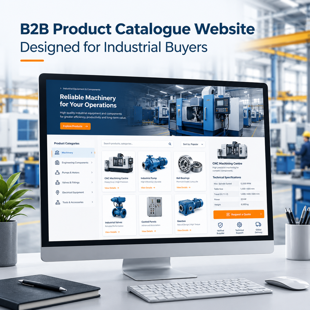 B2B product catalogue website design for industrial products and technical specifications